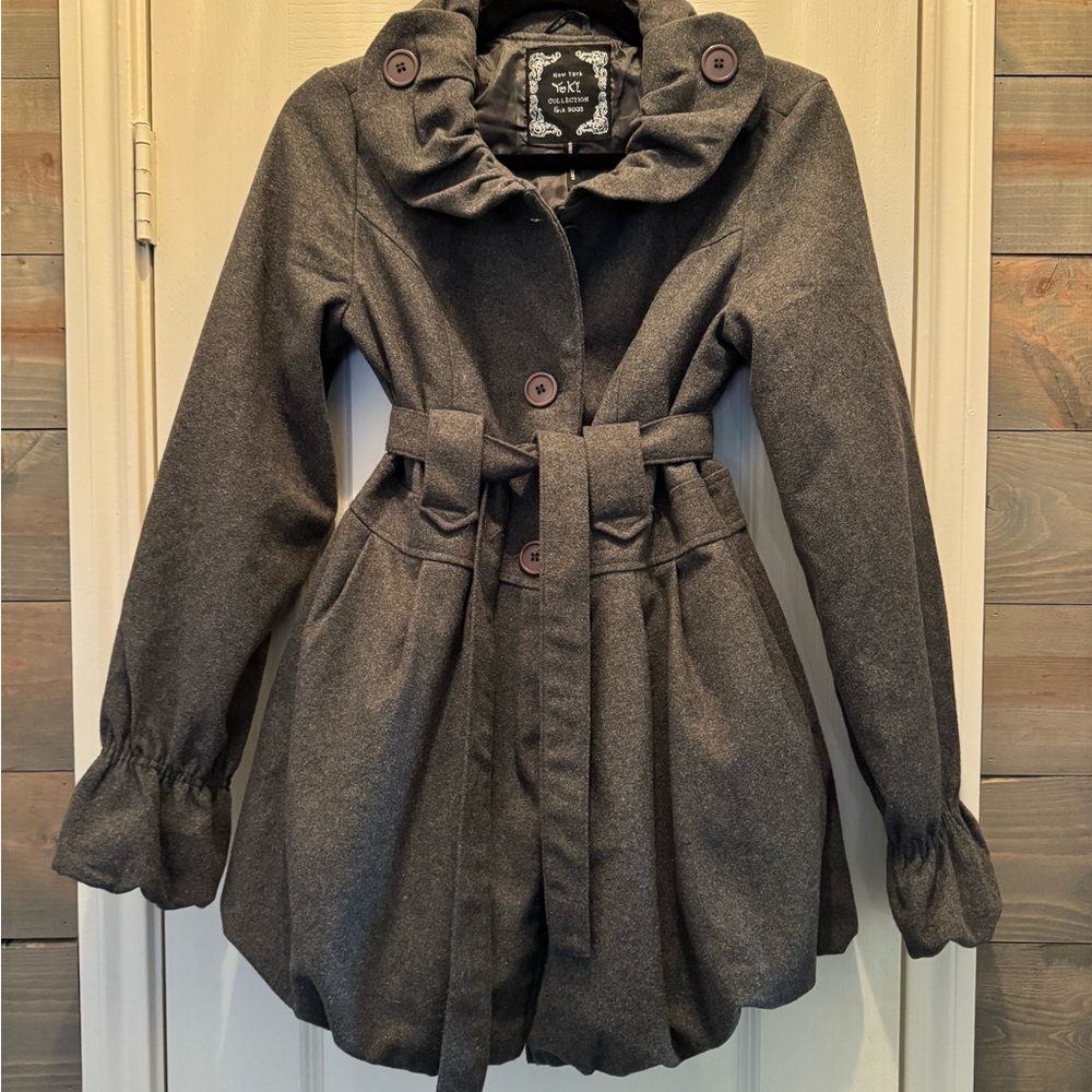 Yoki Charcoal Trench Coat with Ruffle Collar
